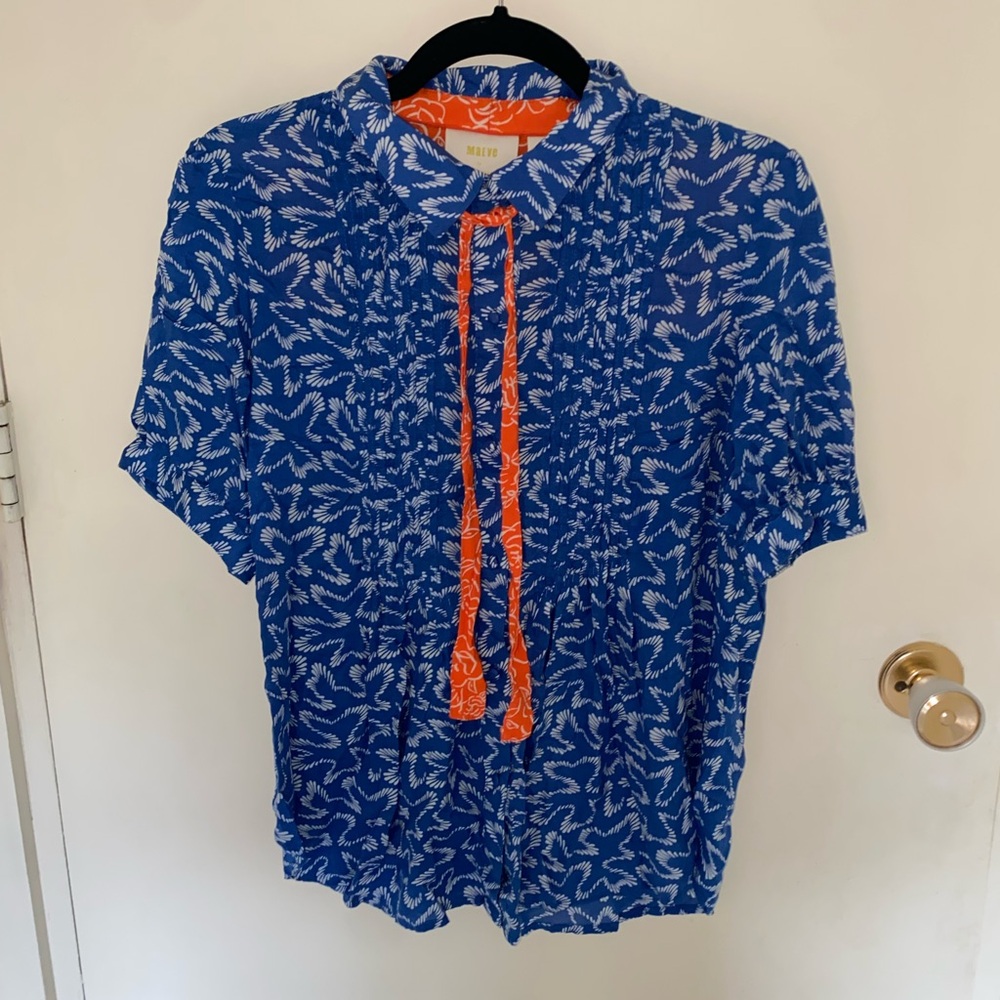 Maeve Blue and Orange Floral Blouse Anthropologie Size 8